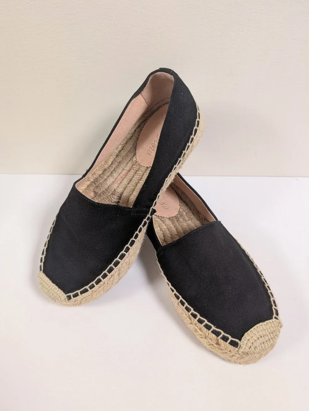 J. Crew Black Canvas Espadrilles Slip On Jute Sole Padded Casual Beachy Summer